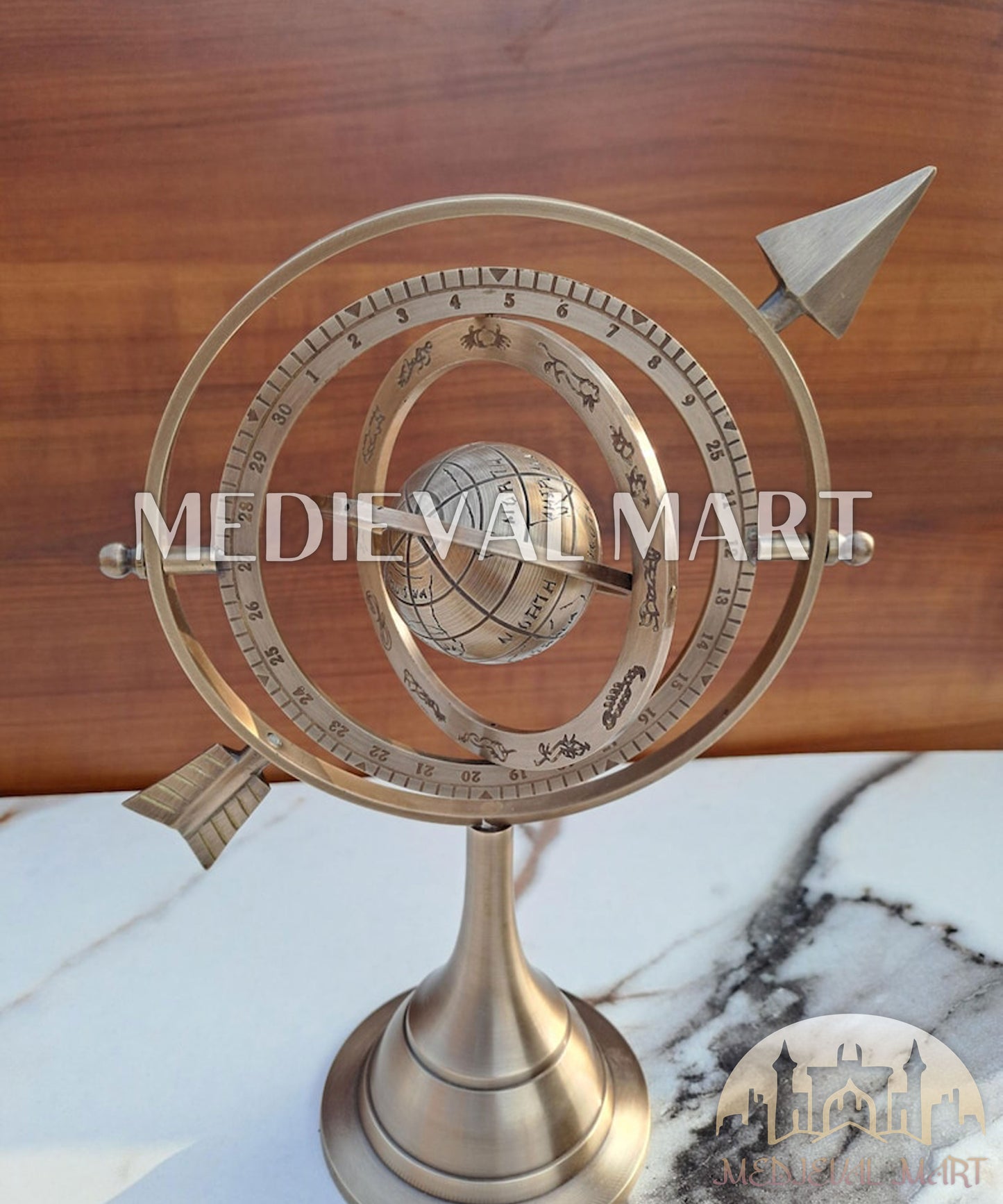 MEDIEVALMART Handmade Brass Armillary Sphere Globe: Antique Celestial Decor Gift for Christmas Day