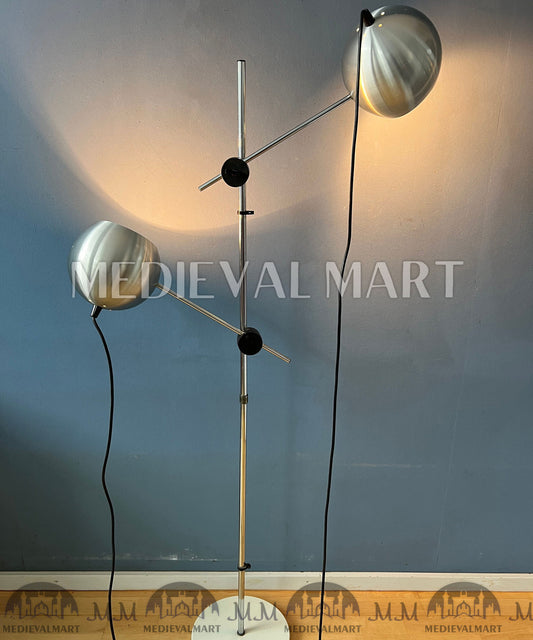 MEDIEVALMART Italian Mid Century Silver Swing Arm Eyeball Floor Lamp