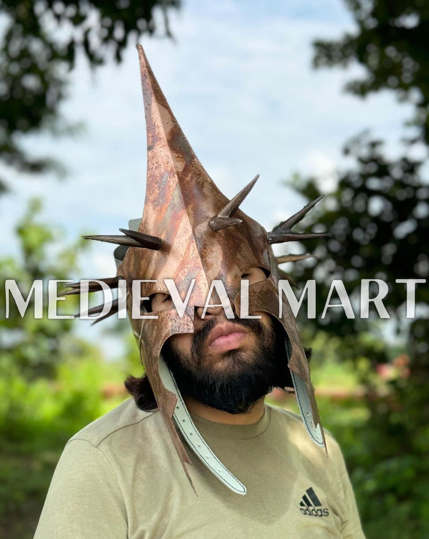MEDIEVALMART Antique Bronze Finish Nazgul Helmet W/H Free Stand | LOTR Props