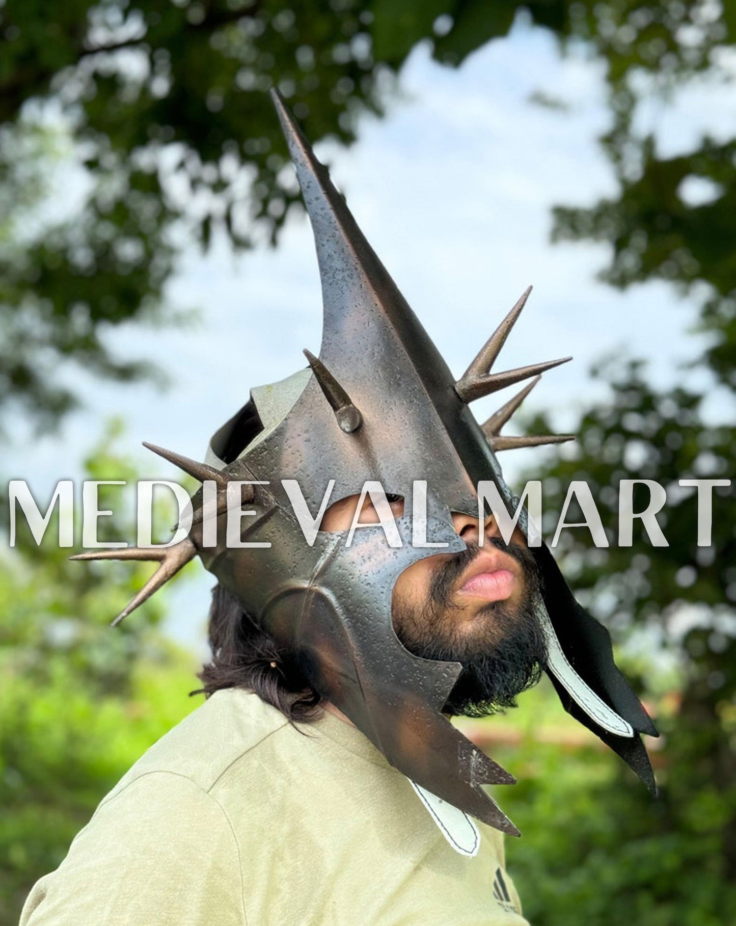 MEDIEVALMART Antique Black Finish Nazgul Helmet W/H Free Stand | LOTR Props
