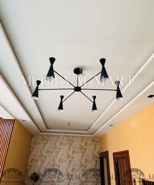 MEDIEVALMART Italian Mid Century Brass 6 Arms Modern Handmade Sputnik Chandelier