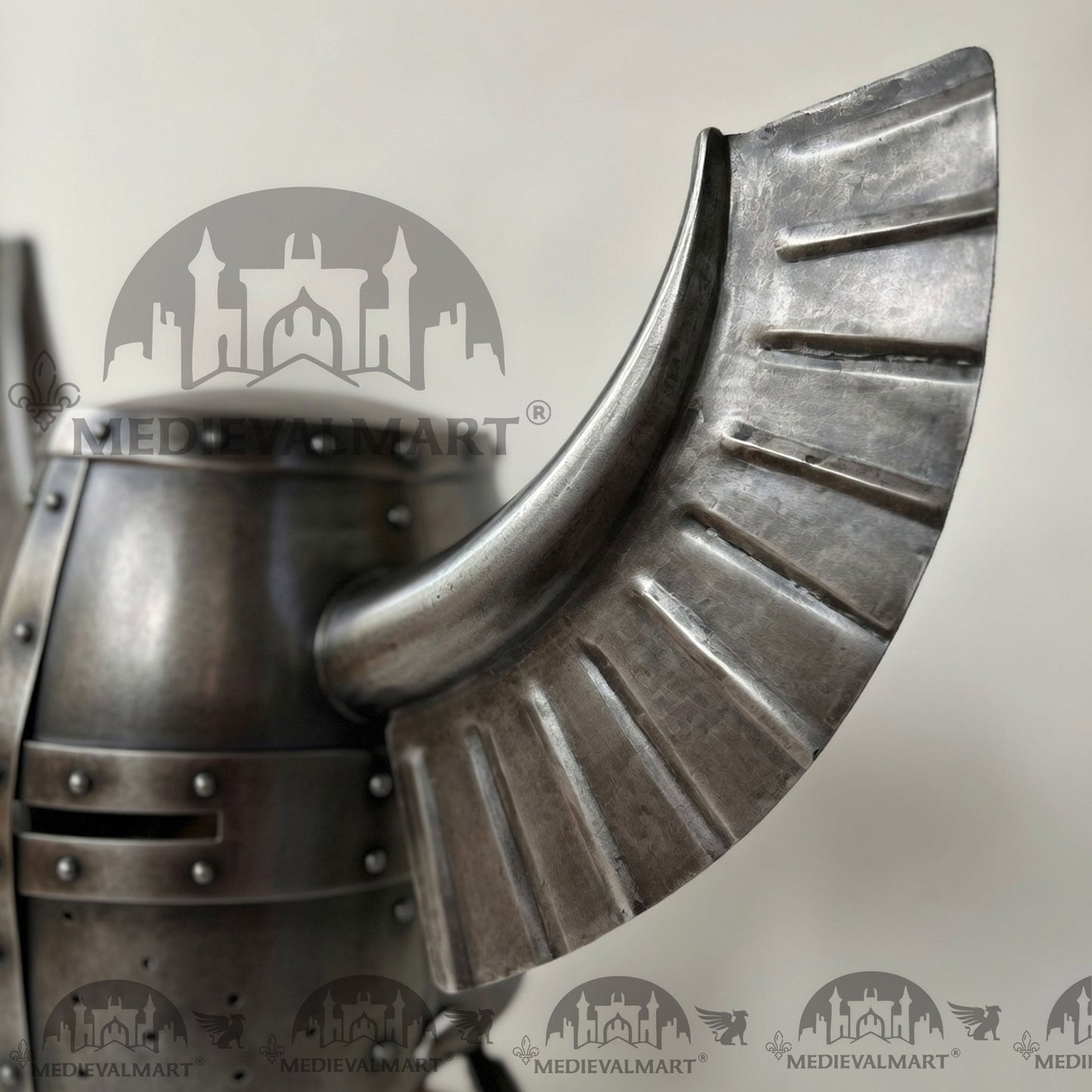MEDIEVALMART Medieval Templar Warrior Teutonic Antique Silver Finish Wing Helmet with Free Stand