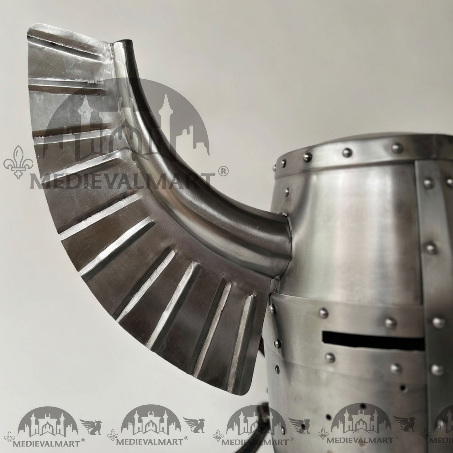 MEDIEVALMART Medieval Templar Warrior Teutonic Wing Helmet Silver Finish with Free Stand