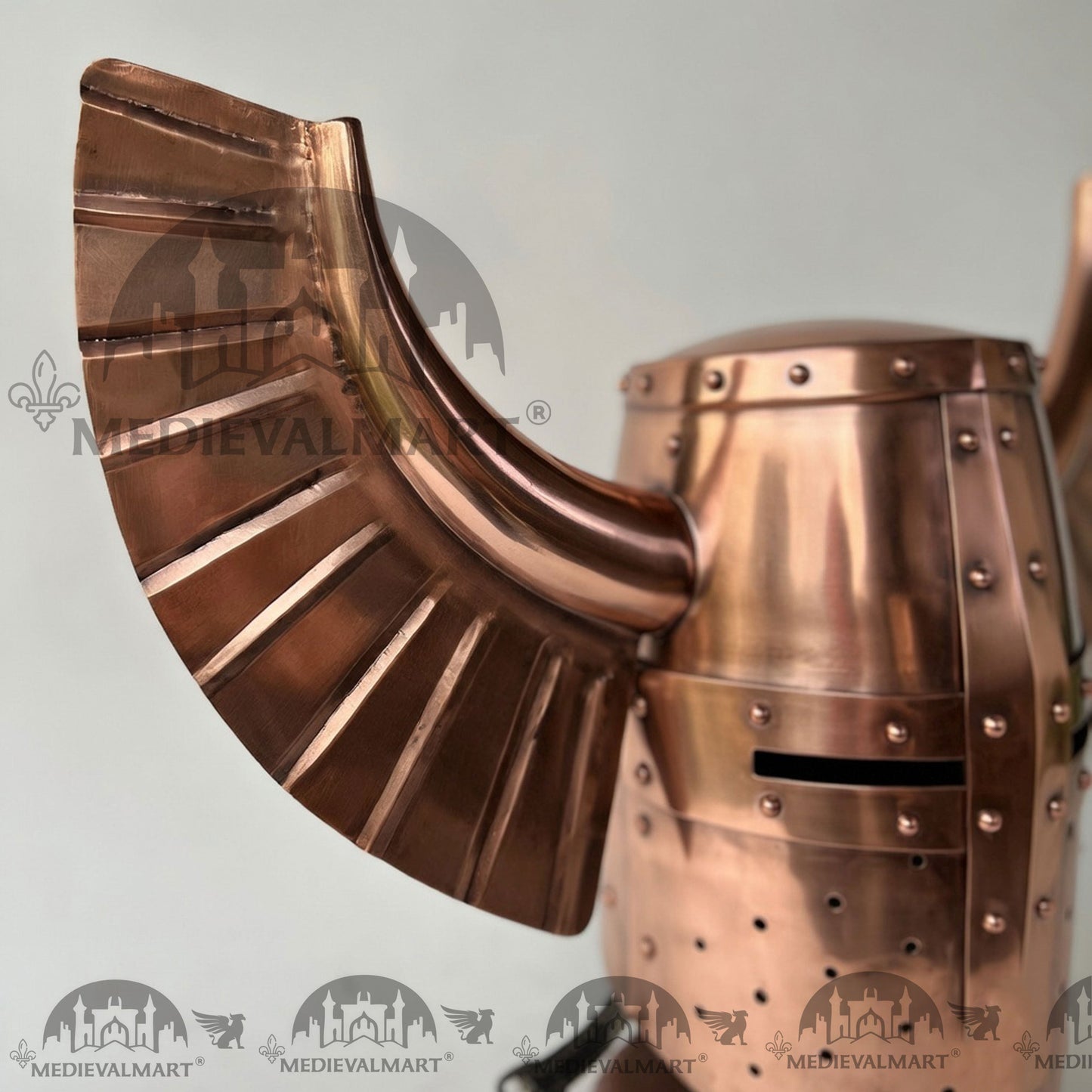 MEDIEVALMART Medieval Templar Warrior Teutonic Wing Helmet Copper Finish with Free Stand