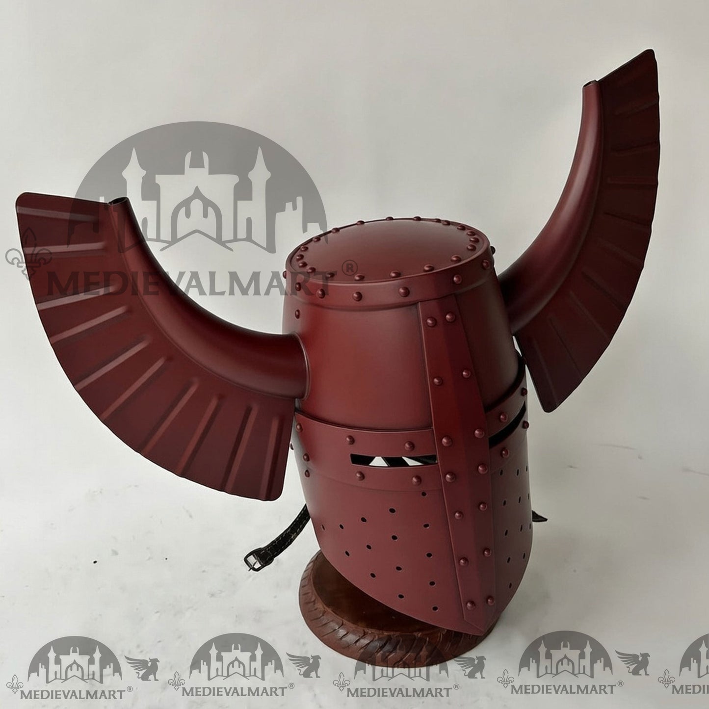 MEDIEVALMART Medieval Templar Warrior Teutonic Antique Red Finish Wing Helmet with Free Stand