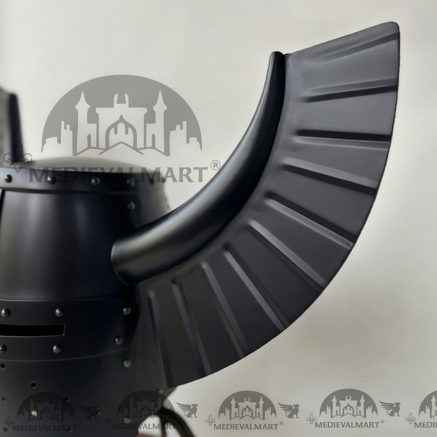 MEDIEVALMART Medieval Templar Warrior Teutonic Wing Helmet Black Finish with Free Stand