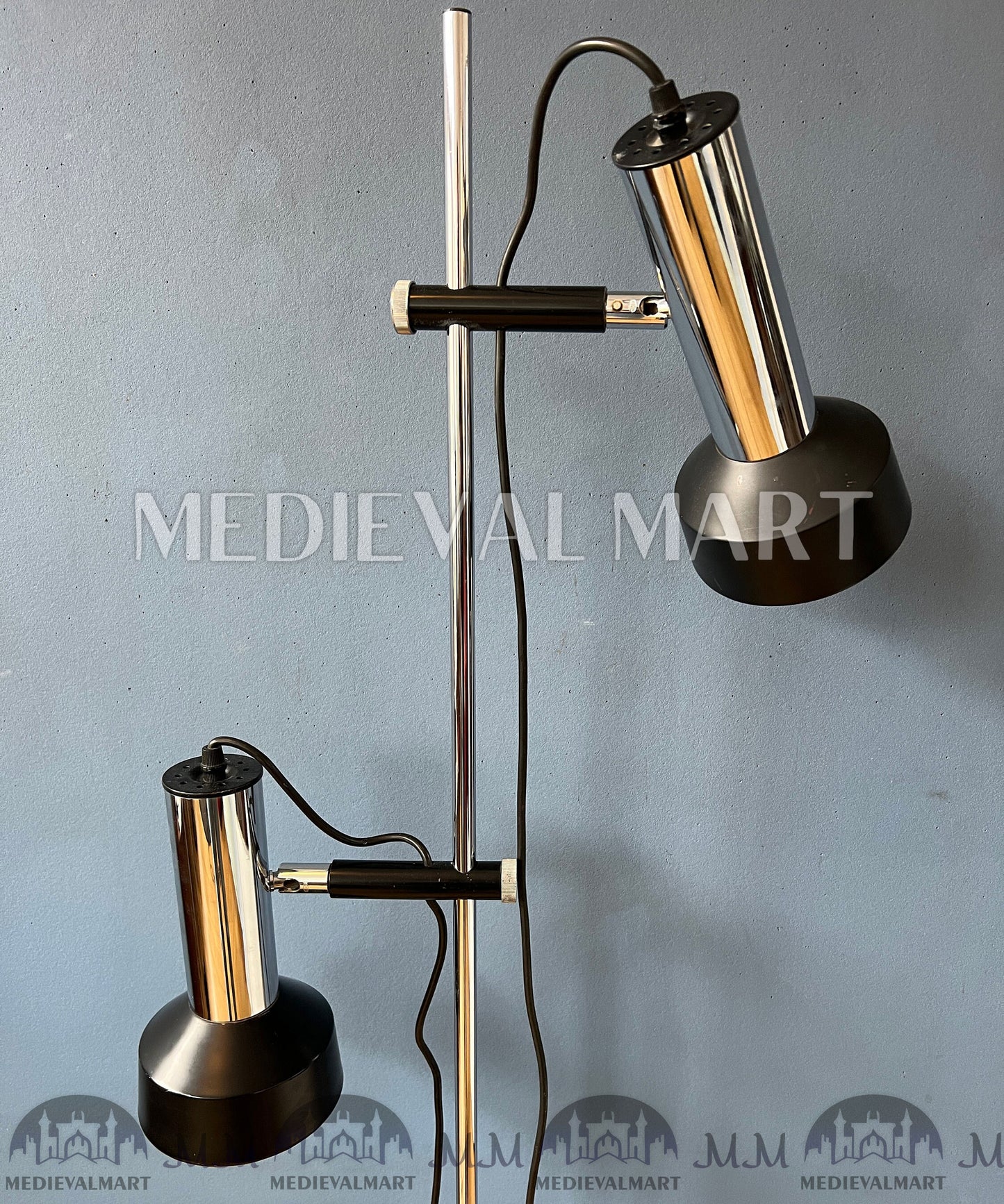 MEDIEVALMART Mid Century Italian Floor Lamp with Two Black/Chrome Spots