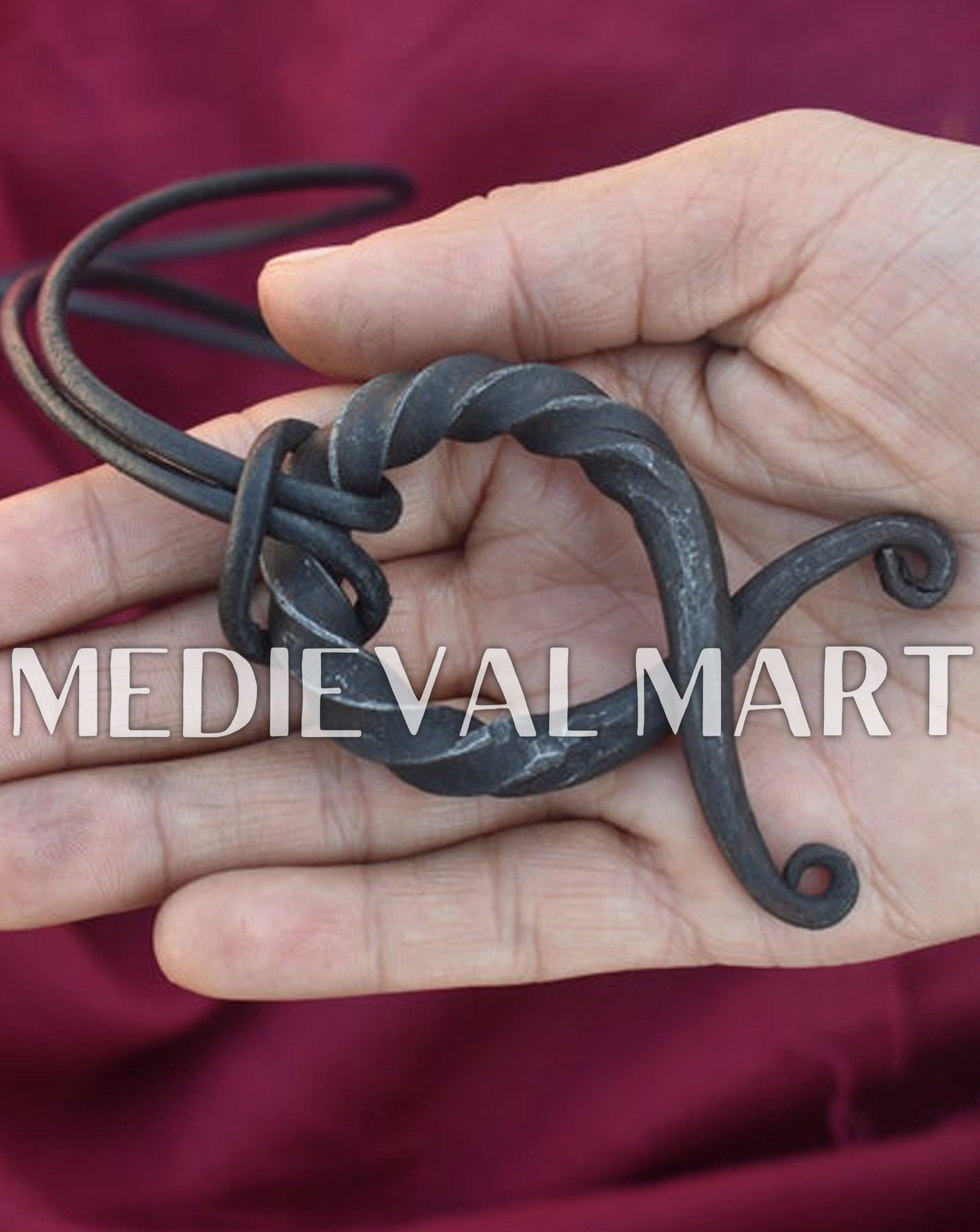 MEDIEVALMART Hand Forged Medieval Twisted Troll Cross Iron Pendent With Leather Cord
