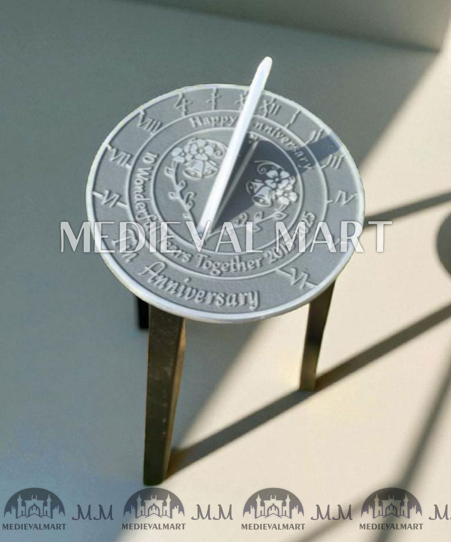 MEDIEVALMART 10th "Wonderful Years" Tin Anniversary Sundial Clock Best Gift For Anniversary Day