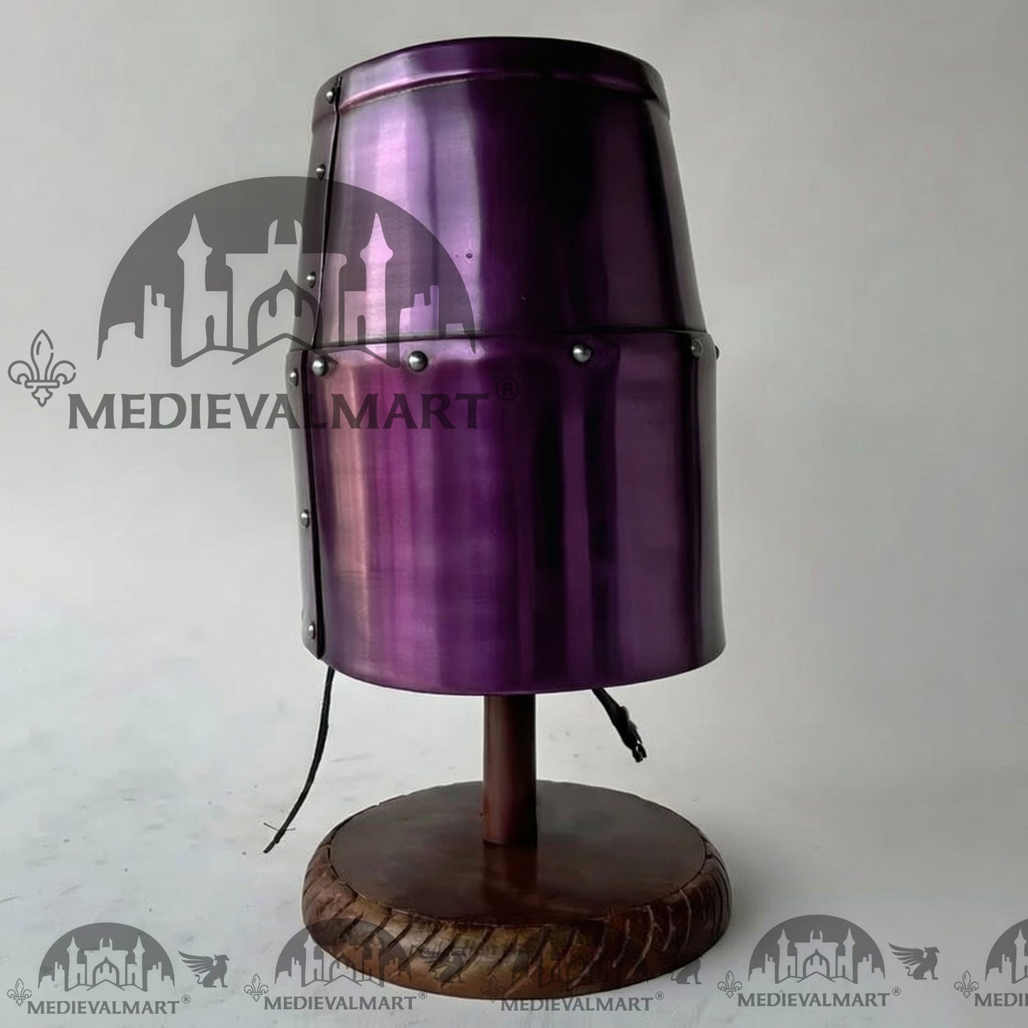 MEDIEVALMART Special Templar Crusader Knight Purple Finish Helmet W/H Free Stand