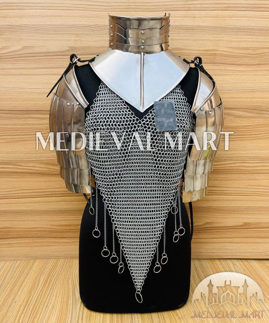 MEDIEVALMART (Solmara Knightward) Women’s Armor With Silver (Dragonfang) Chainmail Armor W/O Skirt