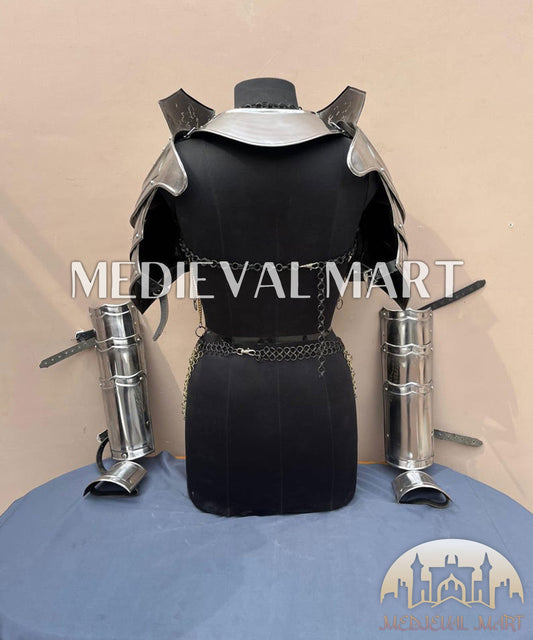 MEDIEVALMART (Isolara Dragonplate) Women’s Armor W/H Black (Dragonfang) Jesus Chainmail + Arms Armor