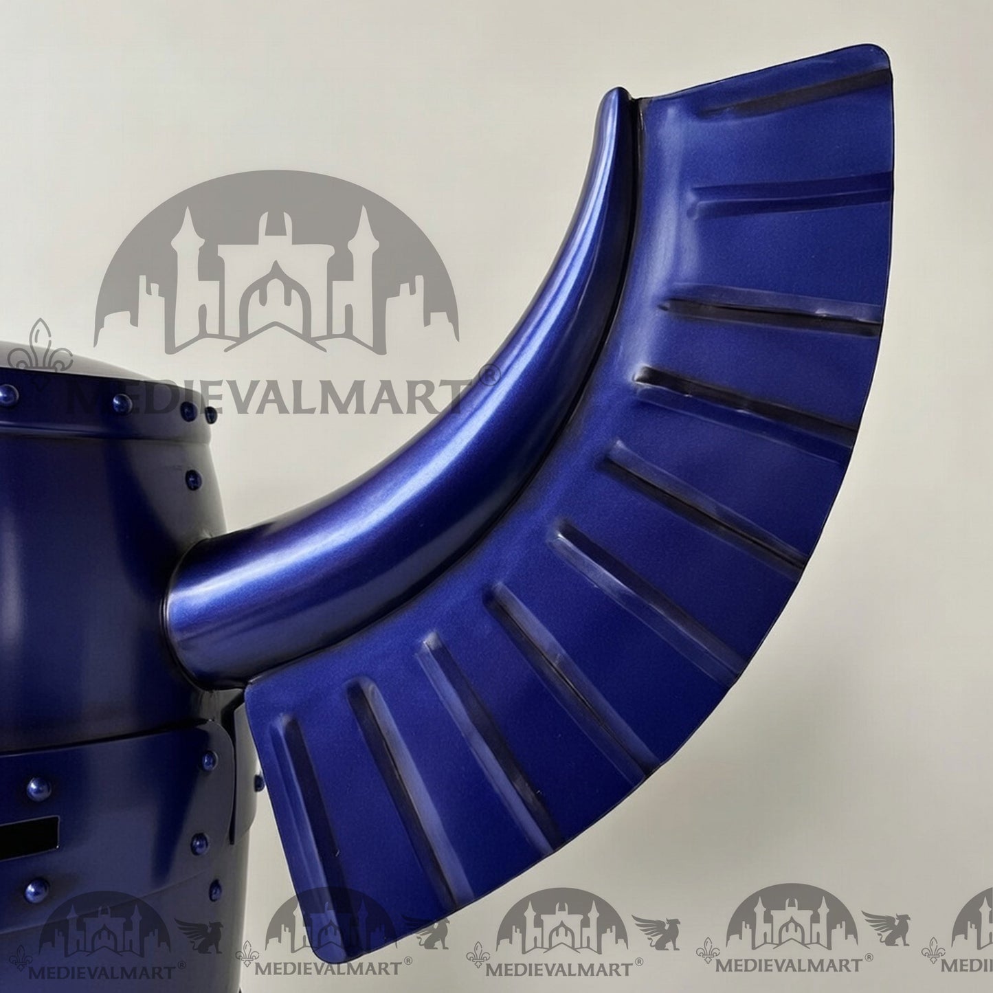 MEDIEVALMART Medieval Templar Warrior Teutonic Blue Finish Wing Helmet with Free Stand