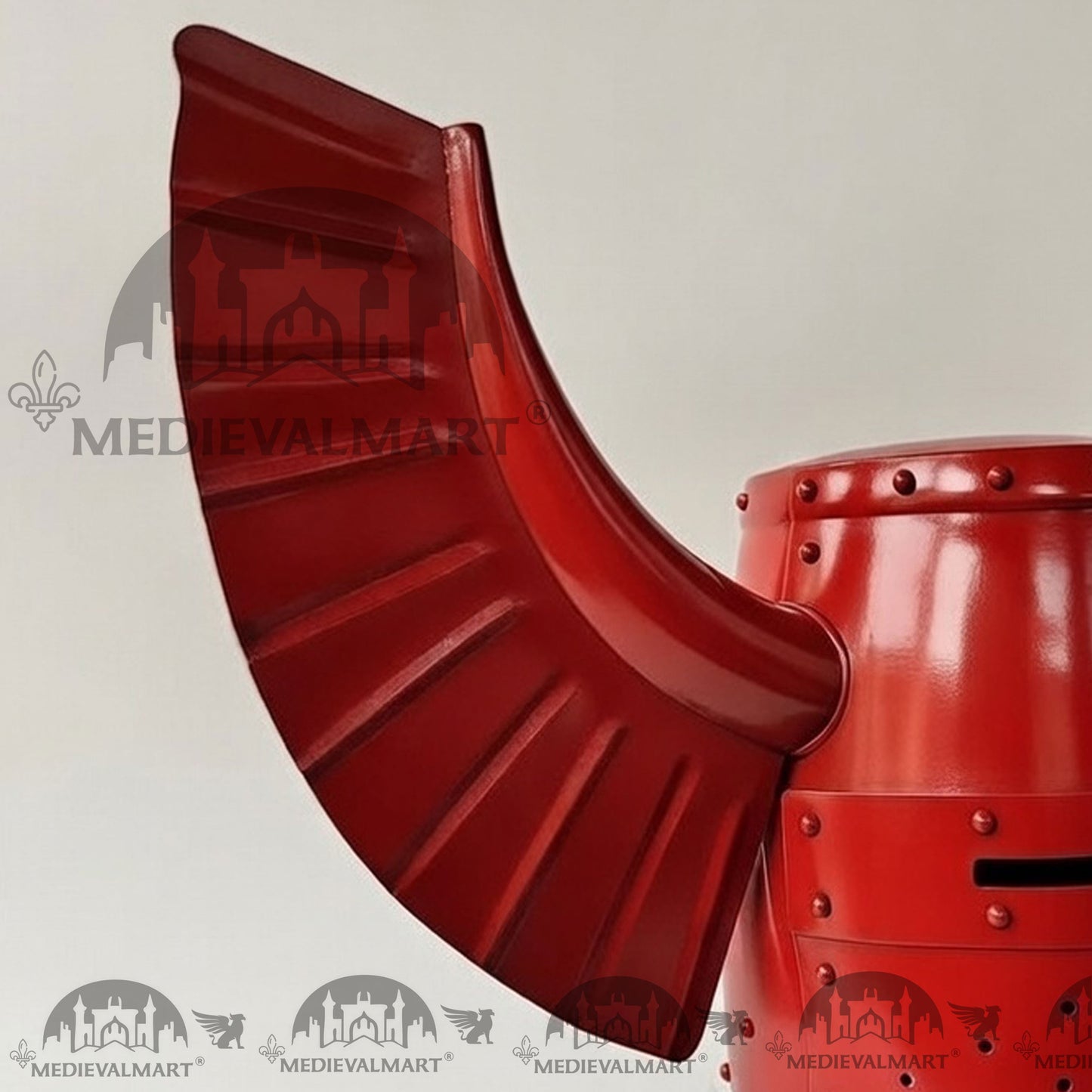 MEDIEVALMART Medieval Templar Warrior Teutonic Red Finish Wing Helmet with Free Stand