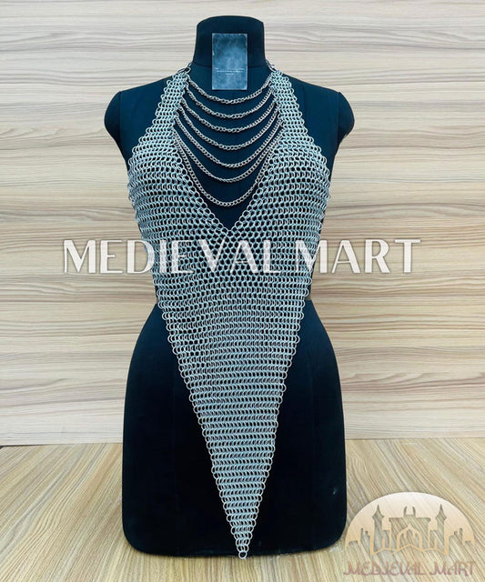 MEDIEVALMART (Isolara Dragonplate) Women’s Armor W/H Silver (DragonFang) Chainmail + Arms Armor