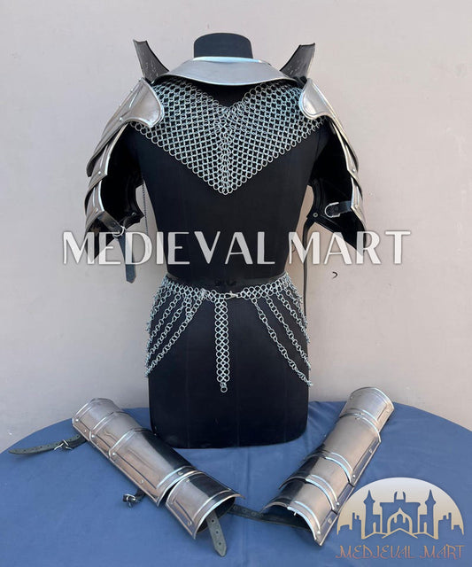 MEDIEVALMART (Isolara Dragonplate) Women’s Armor With (Moonfire) Chainmail + Arms armor W/H Skirt