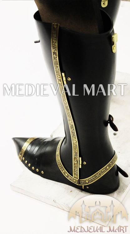 MEDIEVALMART Dark Paladin Imperial Guard Knight  Black & Brass Deco Full Body Metal Armor Costume W/H Houndskull