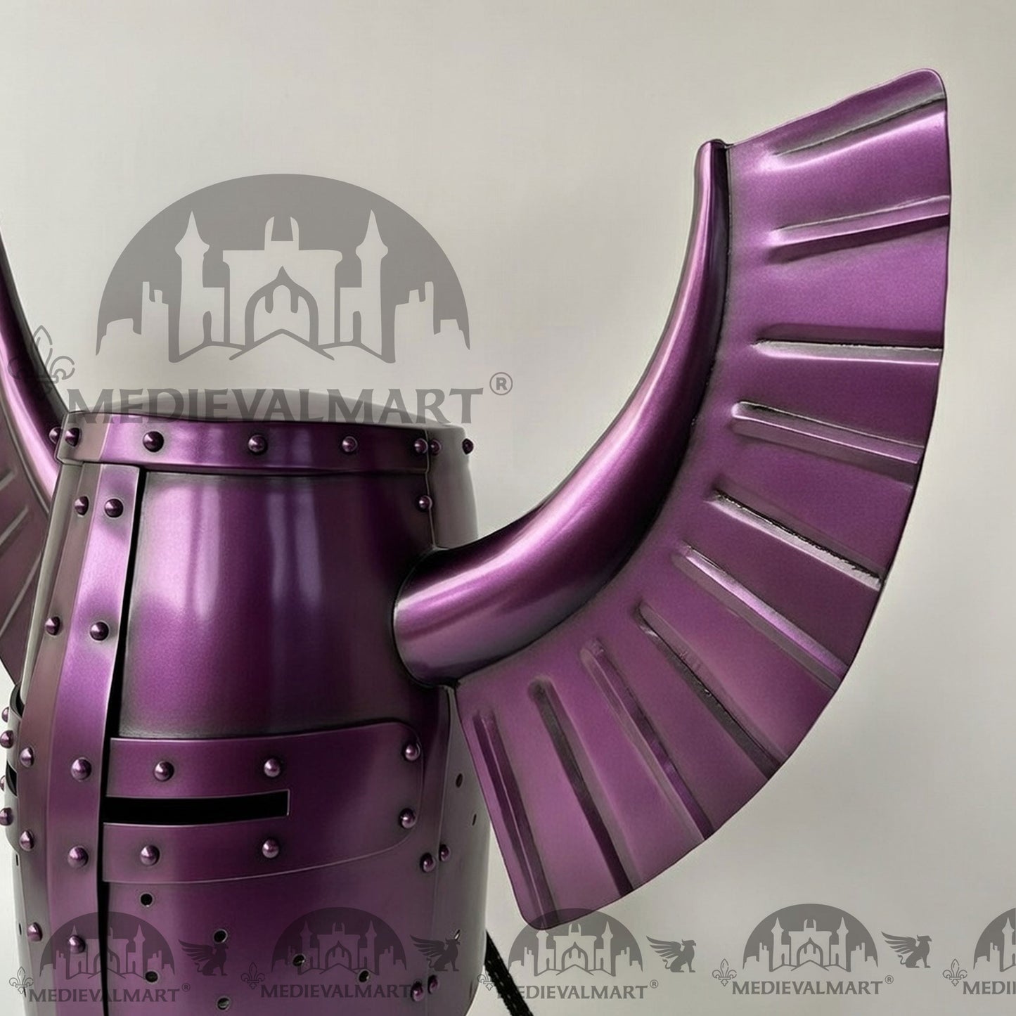 MEDIEVALMART Medieval Templar Warrior Teutonic Purple Finish Wing Helmet with Free Stand