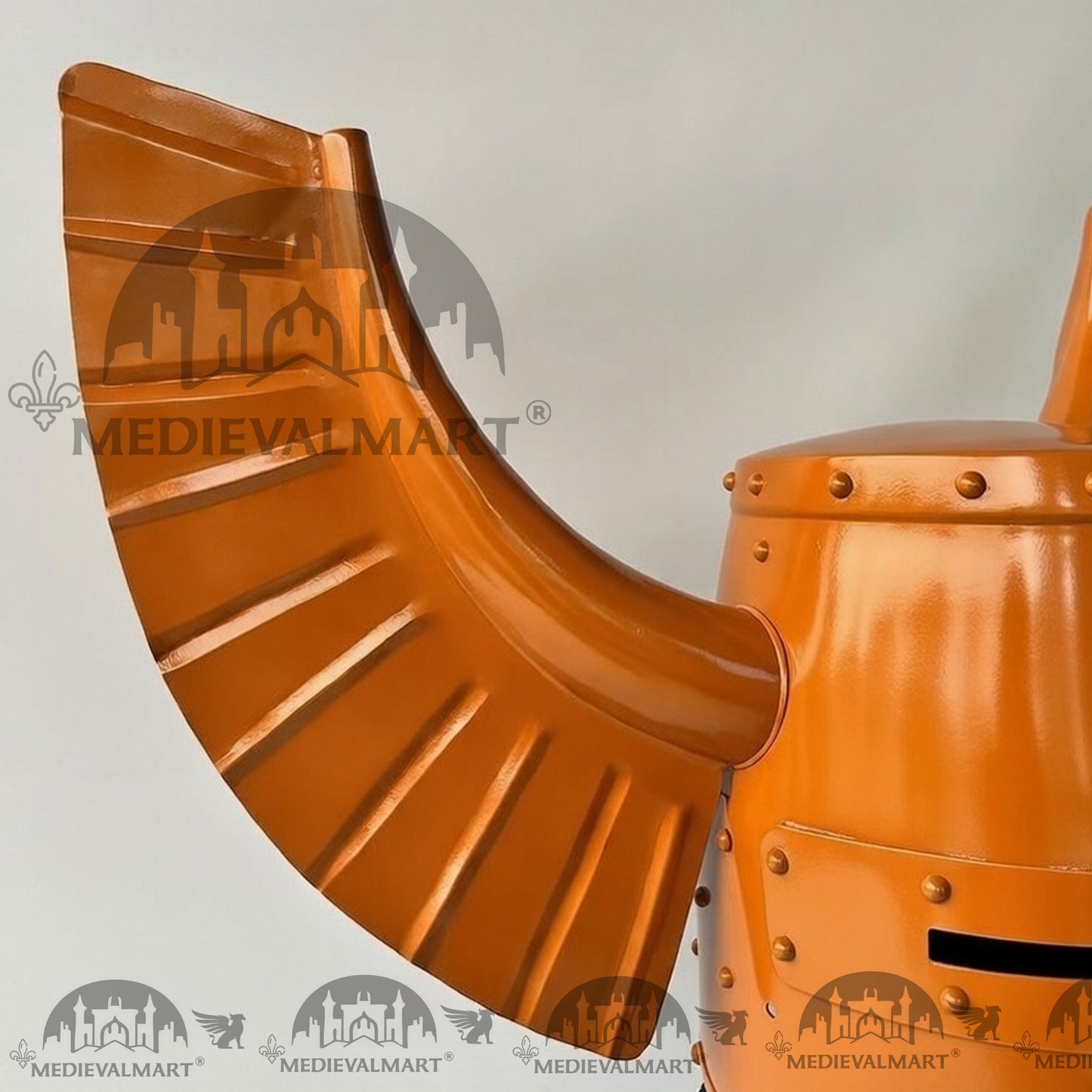 MEDIEVALMART Medieval Templar Warrior Teutonic Orange Finish Wing Helmet with Free Stand
