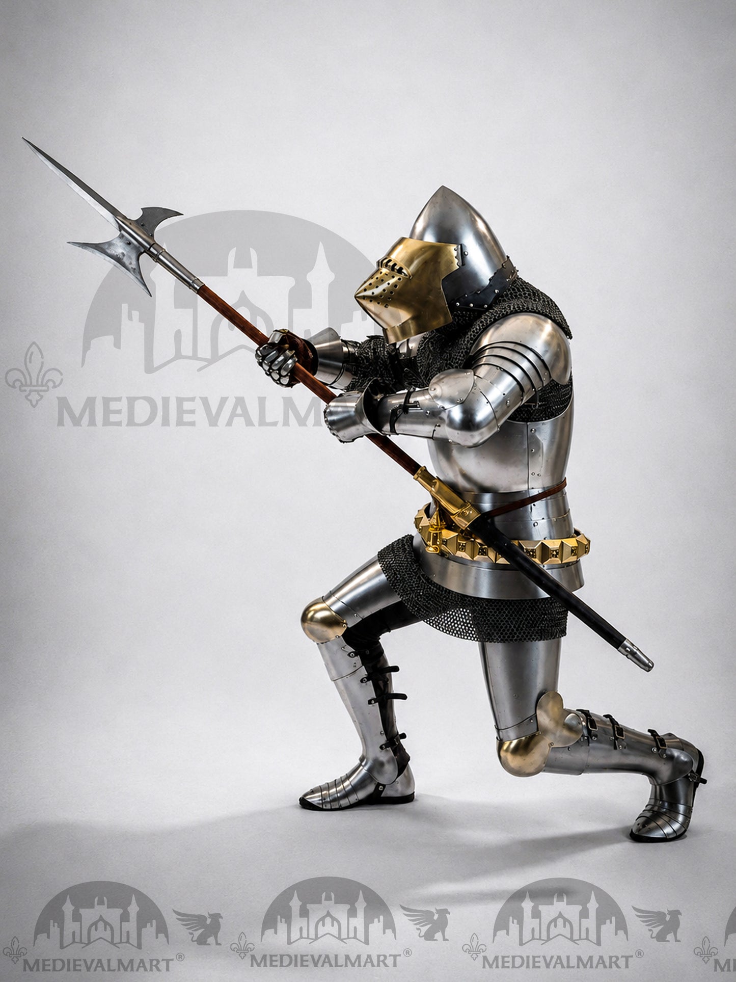 MEDIEVALMART Historical Knight Full Body Steel Armor Suit W/H Hundsgugel Helmet, Cuirass Stop Rib or Brass Touch