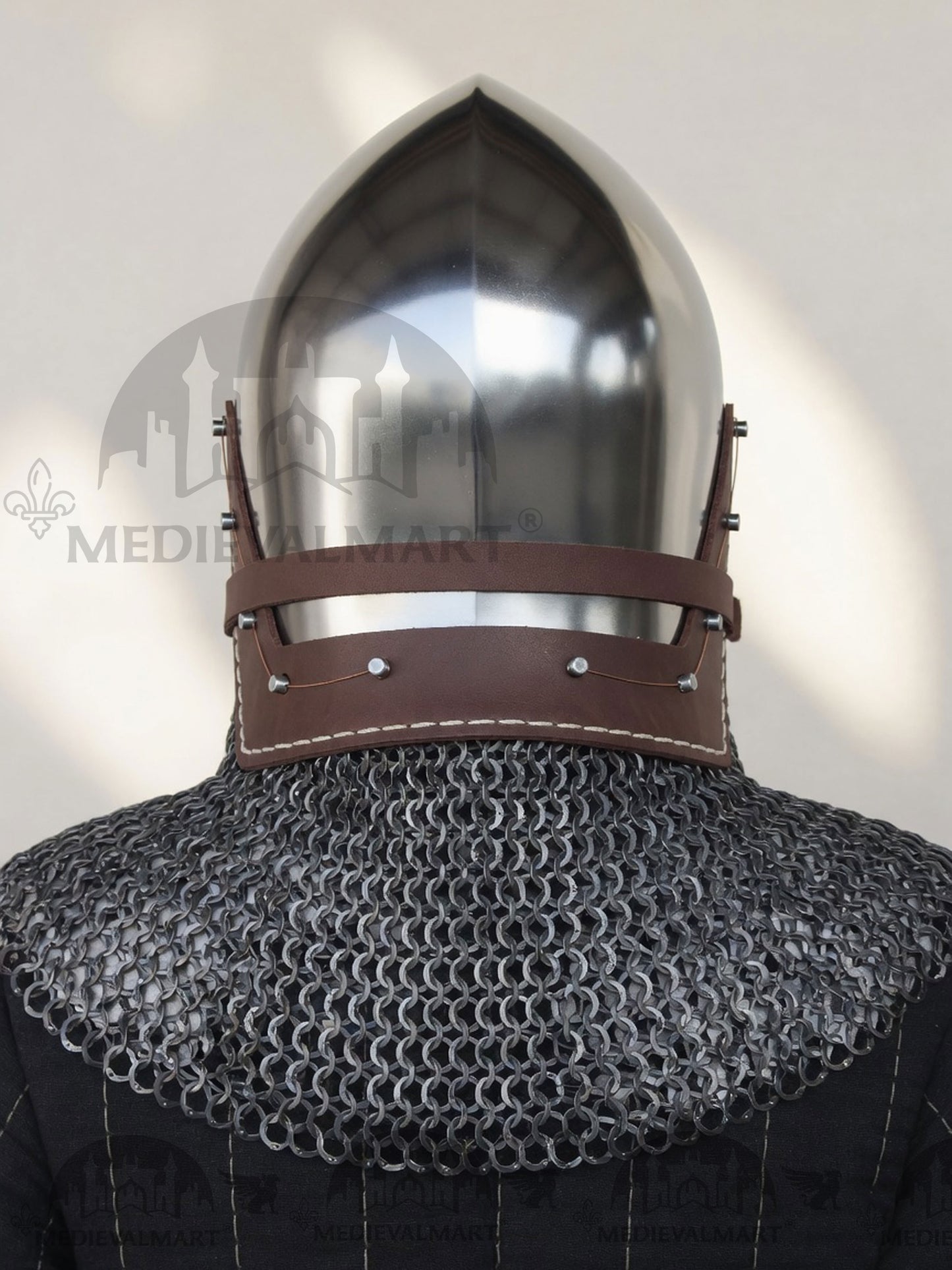 MEDIEVALMART Medieval Klappvisier Bascinet Helmet with Hinged Visor & Chainmail Aventail, Best for Reenactment