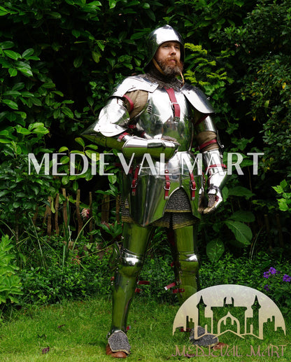 MEDIEVALMART 15th Century Gothic Parade Knight Armor | Late Medieva Full Plate Chainmail Suit for Reenactment
