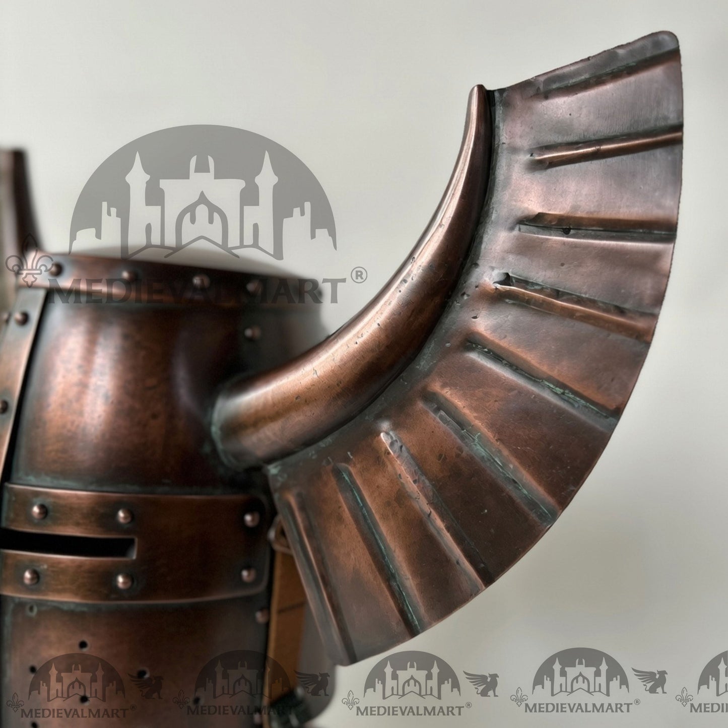 MEDIEVALMART Medieval Templar Warrior Teutonic Antique Copper Finish Wing Helmet with Free Stand