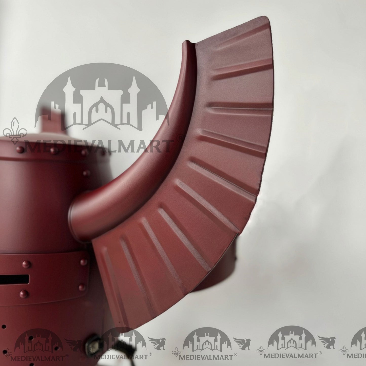 MEDIEVALMART Medieval Templar Warrior Teutonic Antique Red Finish Wing Helmet with Free Stand
