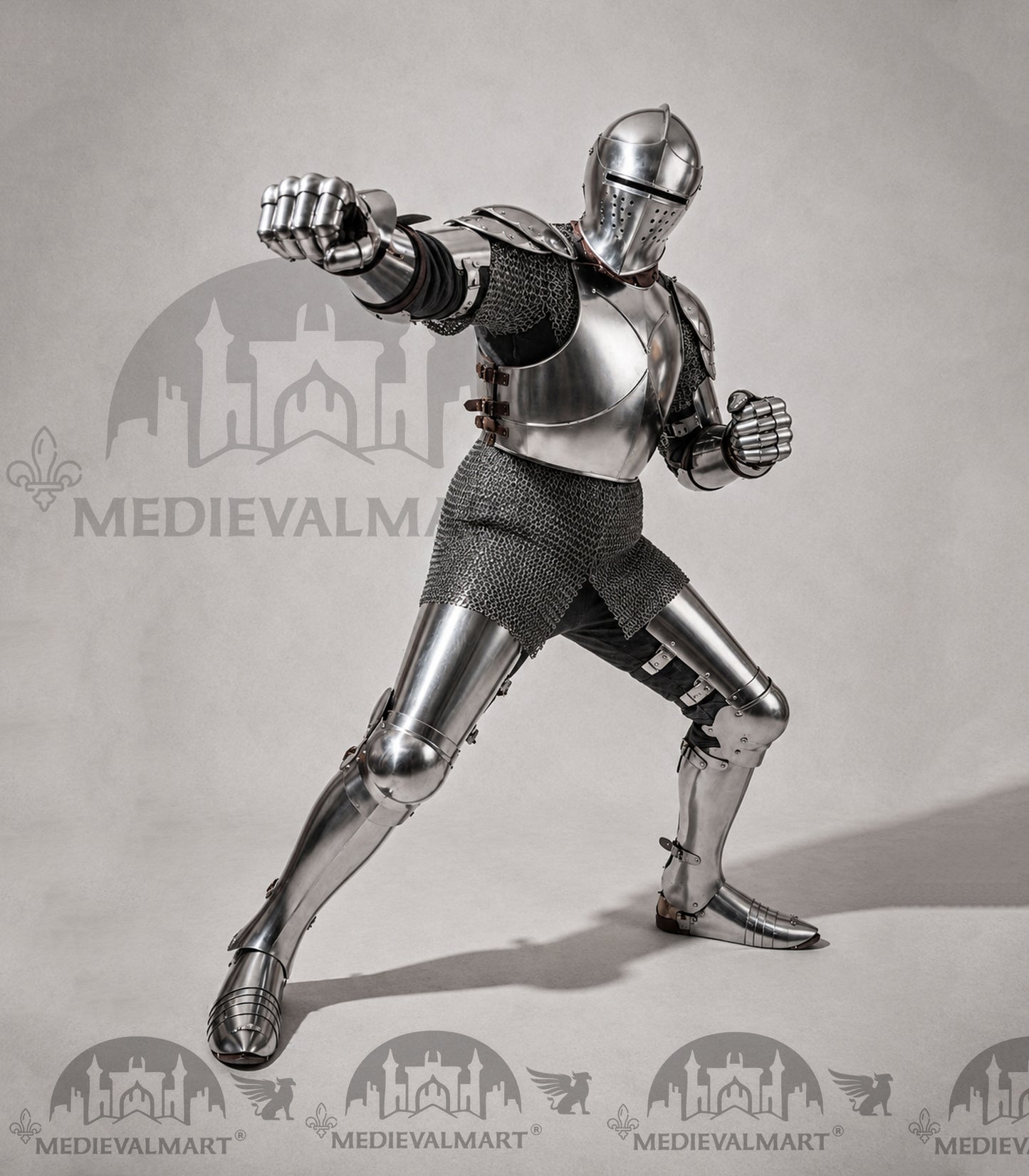 MEDIEVALMART Armure complète de combat authentique du XIVe siècle avec épée et cotte de mailles intérieure