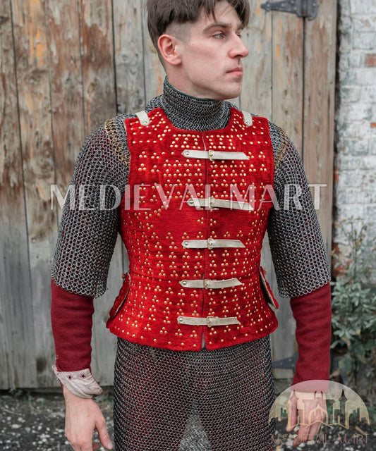 MEDIEVALMART Combo Edition Renaissance PREMIUM Red "MOAB" Brigandine Jacket Armor W/H Revated Chainmail Shirt Gift For Ren-Fairs Him or Her