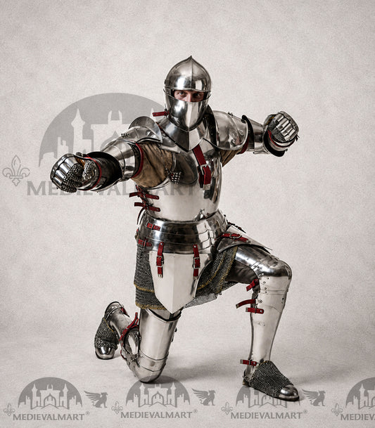 MEDIEVALMART 15th Century Gothic Parade Knight Armor | Late Medieva Full Plate Chainmail Suit for Reenactment
