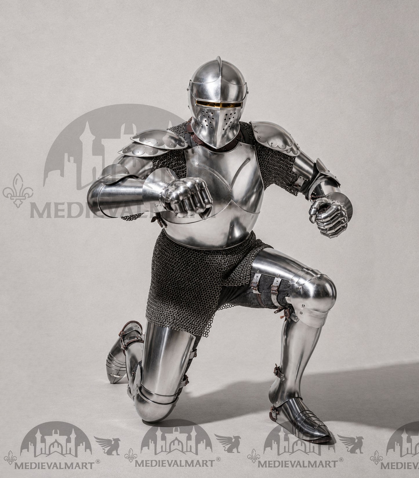 MEDIEVALMART Armure complète de combat authentique du XIVe siècle avec épée et cotte de mailles intérieure