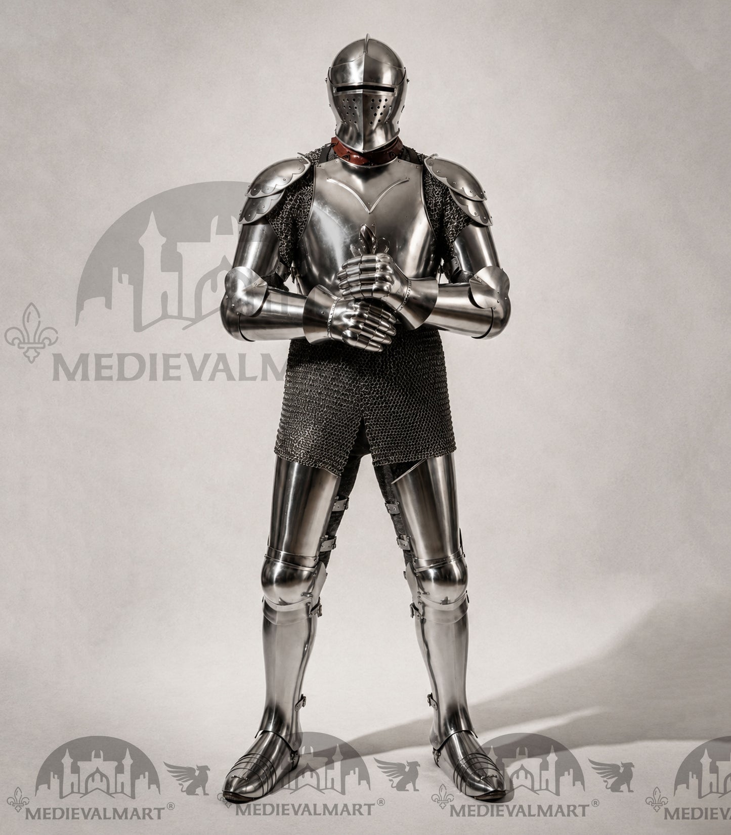MEDIEVALMART Armure complète de combat authentique du XIVe siècle avec épée et cotte de mailles intérieure