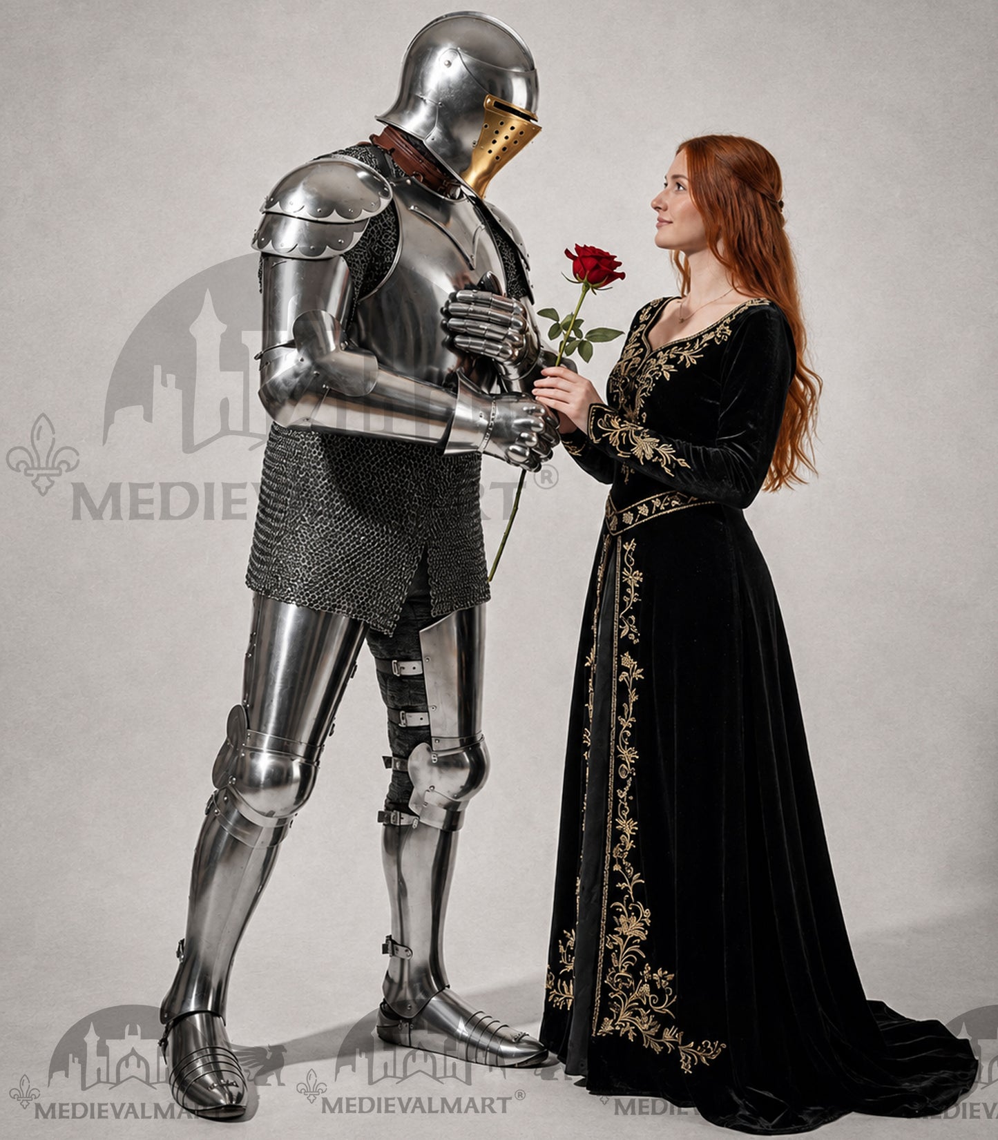 MEDIEVALMART Armure complète de combat authentique du XIVe siècle avec épée et cotte de mailles intérieure