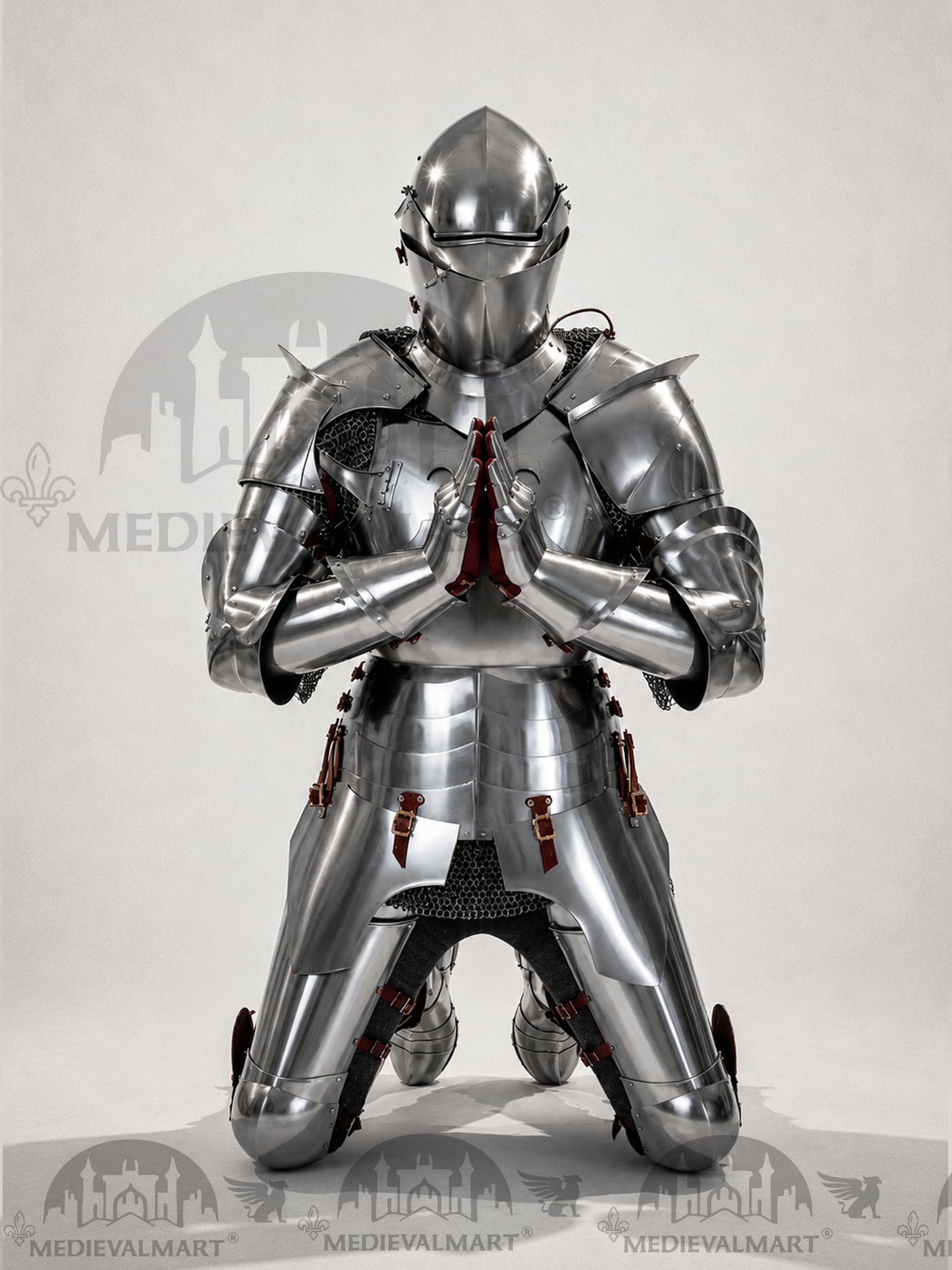 MEDIEVALMART 14th-Cen European English Hardend Steel Plate Armor Buff Polish W/H Houndskull Closed Bascinet