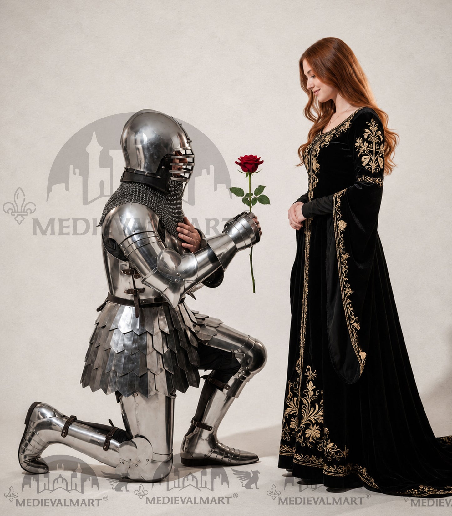 MEDIEVALMART 14th Century Knight Crusader-Era Transitional Plate Hybrid Armor W/H Wolf Ribs Bacinet & Pole Arms Hammer