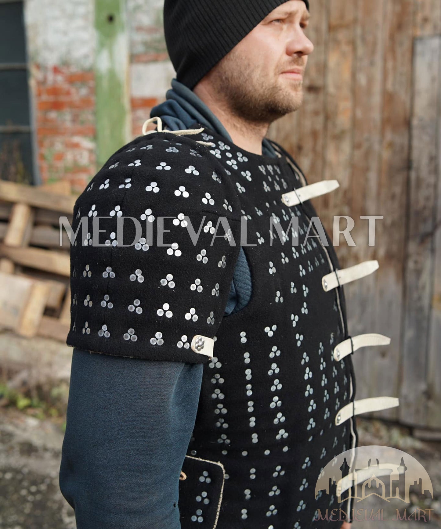 MEDIEVALMART Historical Renaissance PREMIUM Black Brigandine Jacket Armor W/H Brigandine Spaulders Gift For Ren-Fairs, Gift for Him & Her