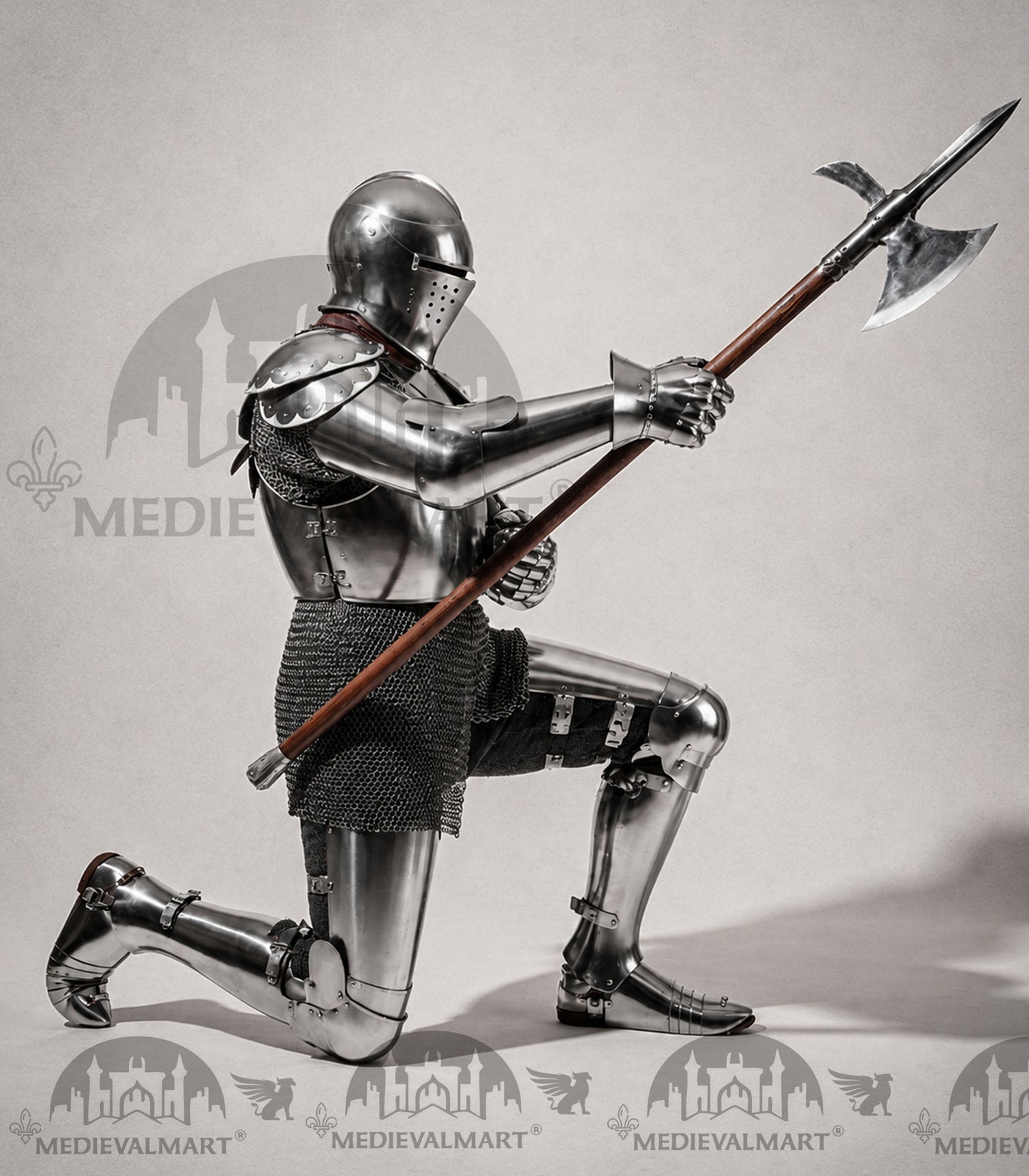 MEDIEVALMART Armure complète de combat authentique du XIVe siècle avec épée et cotte de mailles intérieure