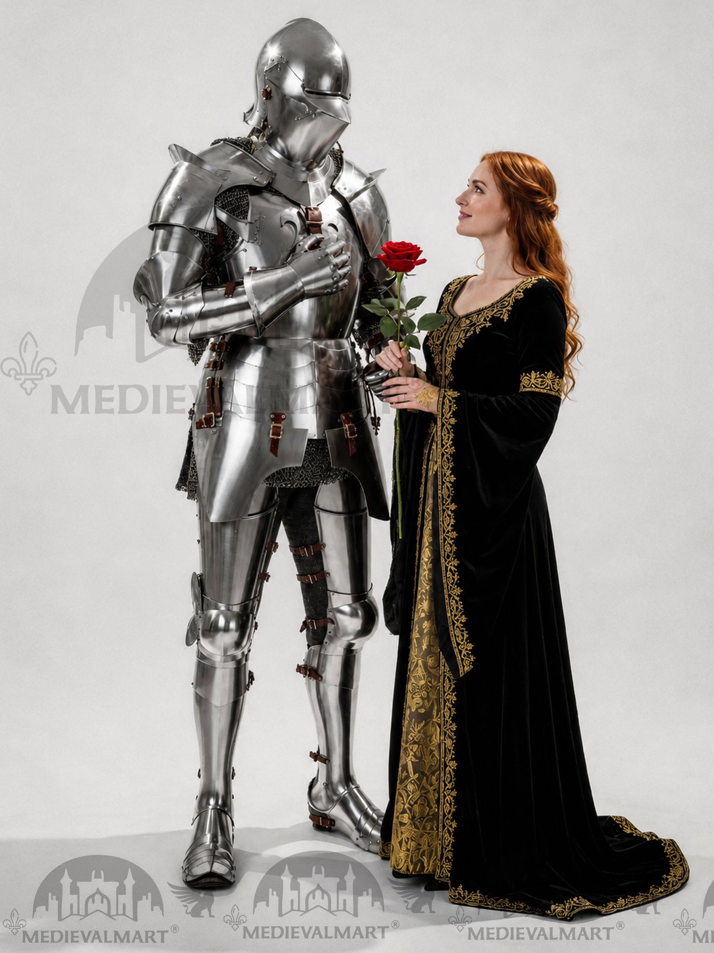 MEDIEVALMART 14th-Cen European English Hardend Steel Plate Armor Buff Polish W/H Houndskull Closed Bascinet