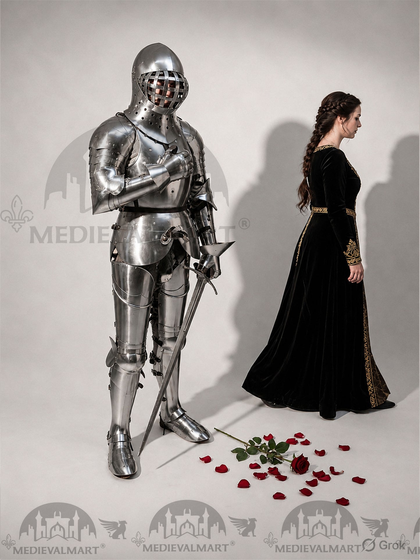 MEDIEVALMART 1400s Medieval Tournament Knight Parade High Gothic Plate Armor W/H Kolbenturnier Bacinet