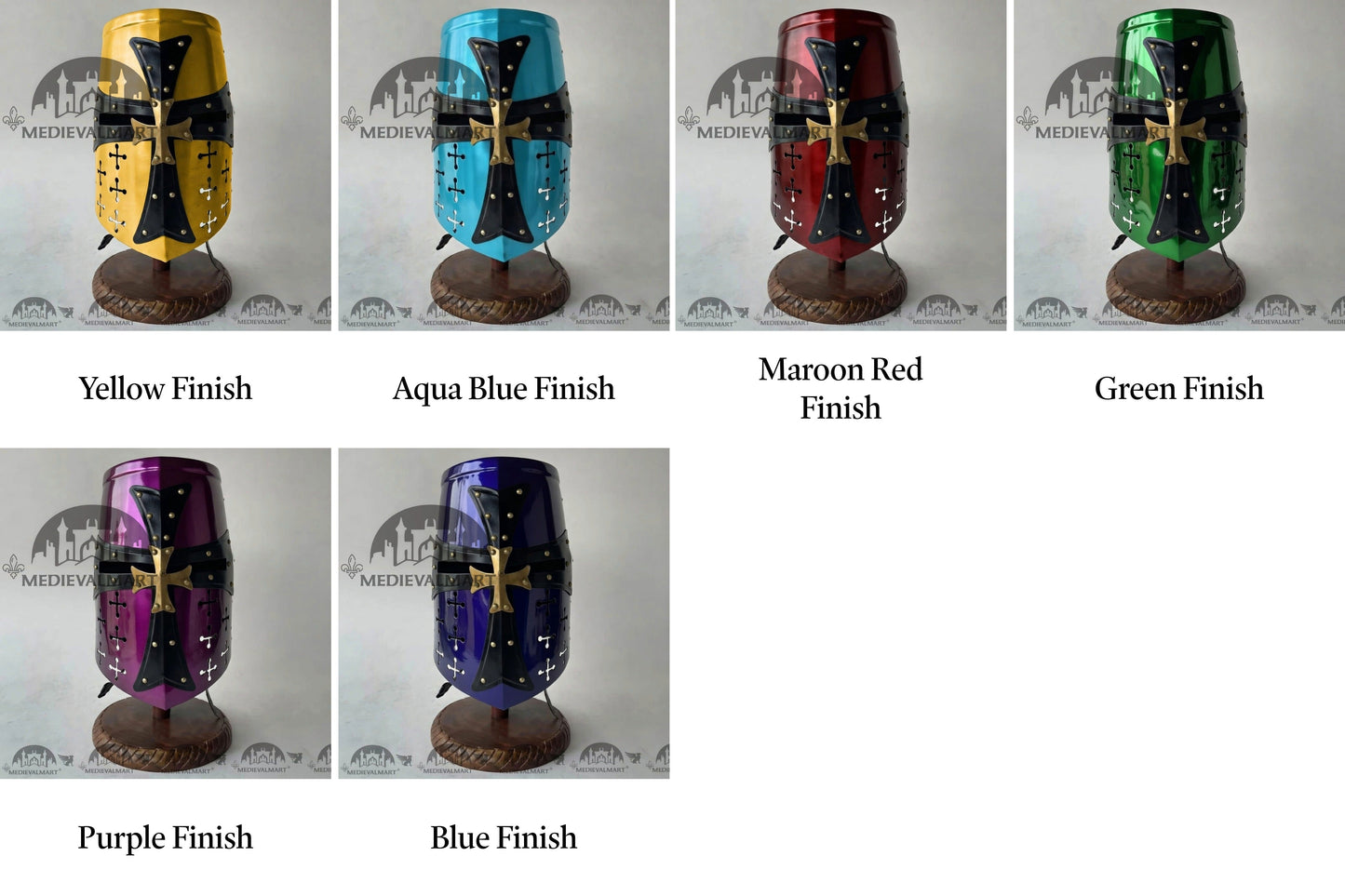 MEDIEVALMART Special Templar Crusader Knight Blue Finish Helmet W/H Free Stand