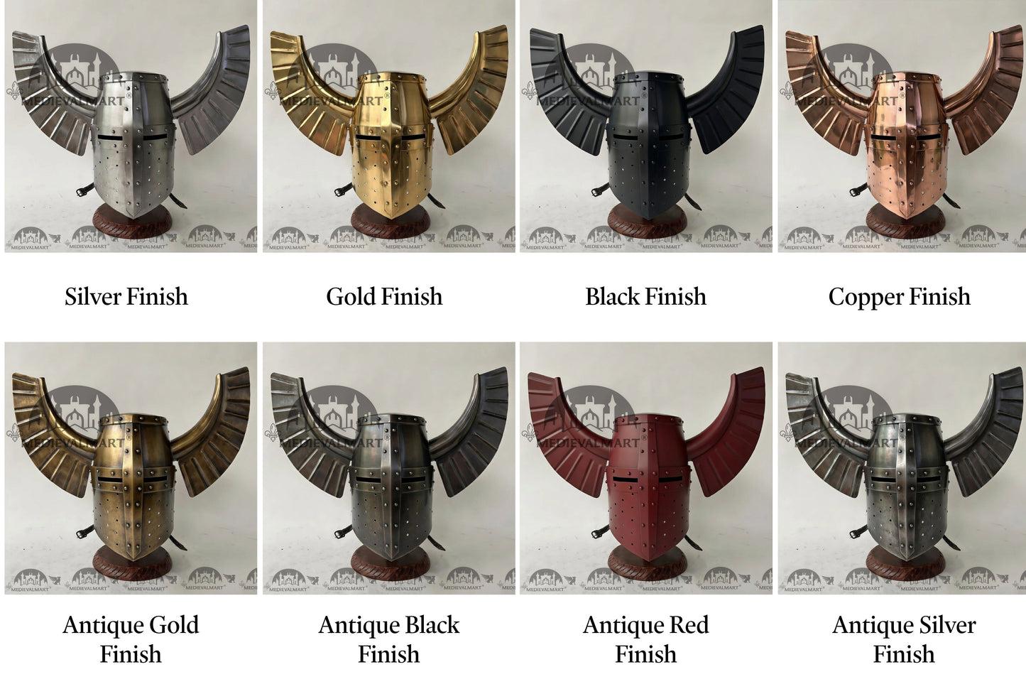 MEDIEVALMART Medieval Templar Warrior Teutonic Red Finish Wing Helmet with Free Stand