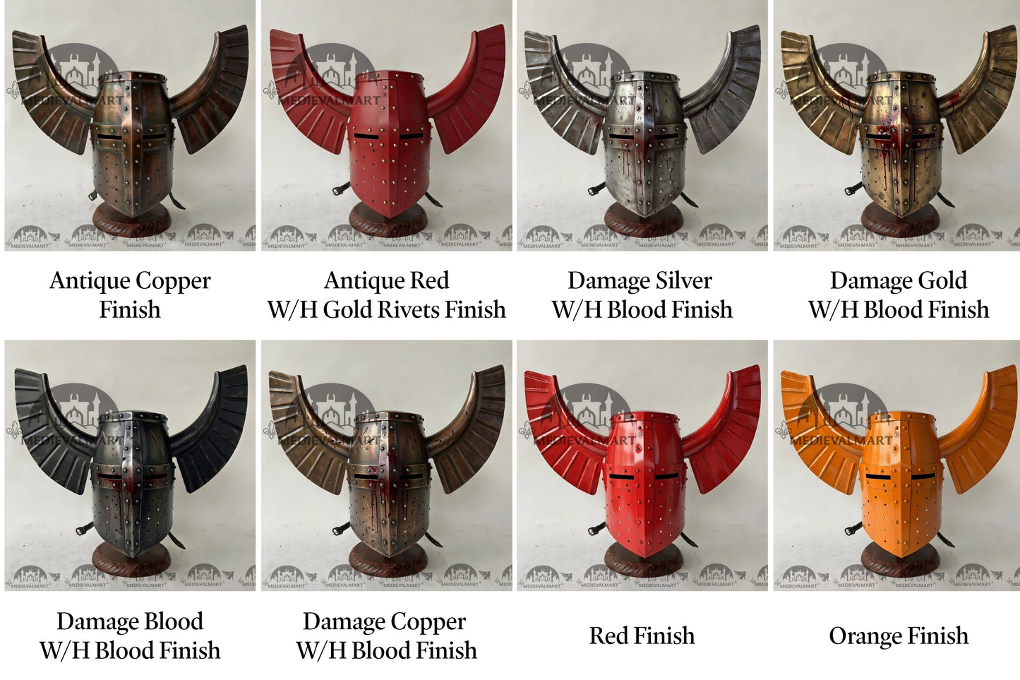 MEDIEVALMART Medieval Templar Warrior Teutonic Antique Gold Finish Wing Helmet with Free Stand