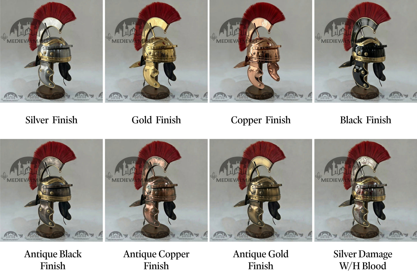 MEDIEVALMART Gallic Roman Centurion Ocean Blue Finish Helmet Replica Red Plume with Free Stand